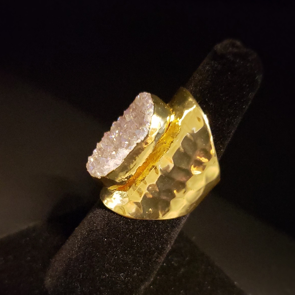 Drusy Ring Gold plated Brass Adjustable